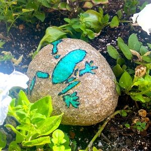 Large Solid hand crafted painted enamel rock Frog
